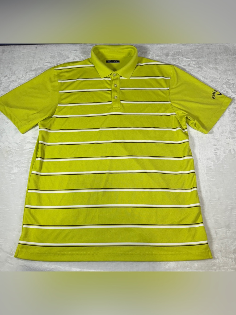 Callaway Men’s XL Golf Polo Shirt Lime Green Striped Performance Short Sleeve